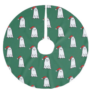 Jupon De Sapin En Polyester Brossé Fantôme de Noël effrayant avec chapeau de Père Noë