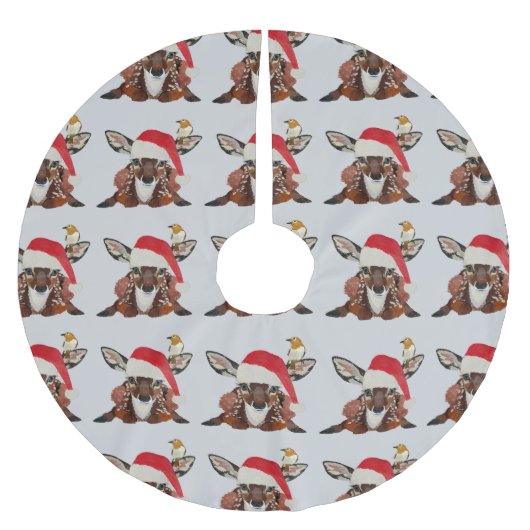 JUPON DE SAPIN EN POLYESTER BROSSÉ FAON ET OISEAU DORÉ NOËL (Devant)