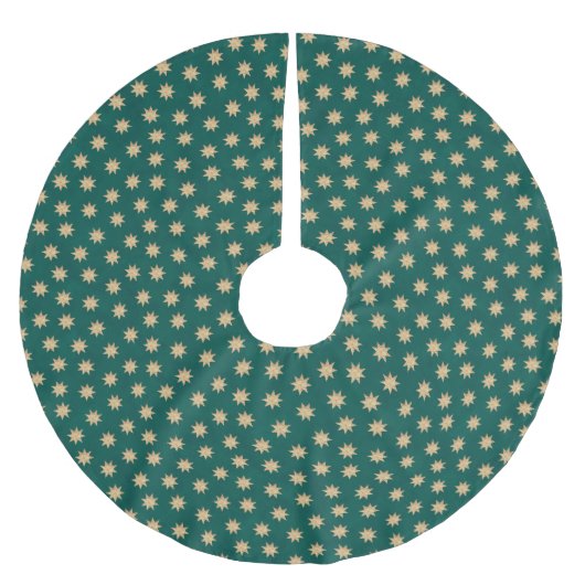 Jupon De Sapin En Polyester Brossé Faux Gold Foil & Green Turquoise Stars Motif (Devant)