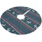 Jupon De Sapin En Polyester Brossé Faux Tricot Motif sapin de Noël et cerf (Angle)