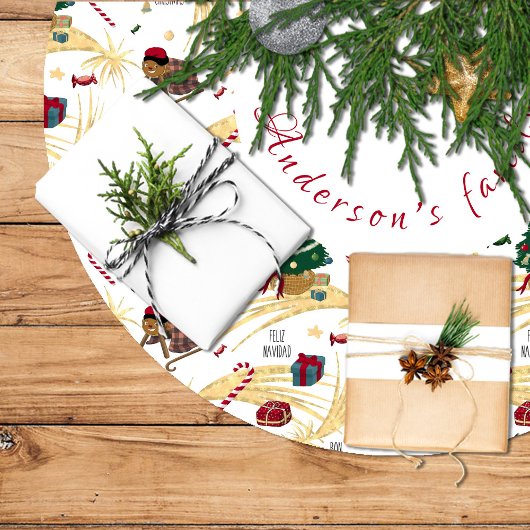 Jupon De Sapin En Polyester Brossé Feliz navidad, regalos y dulces para todos.