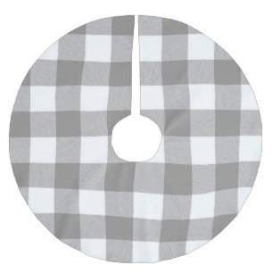 Jupon De Sapin En Polyester Brossé Ferme Rustique Gris & Blanc Buffalo Plaid Carré