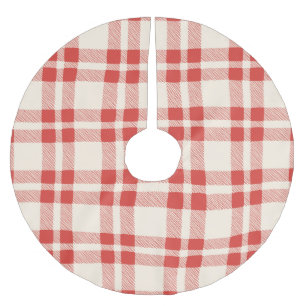 Jupon De Sapin En Polyester Brossé Ferme vintage rouge blanc plaid Noël