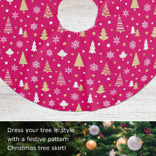Jupon De Sapin En Polyester Brossé Festif Arbres de Noël Snowflakes Motif rose