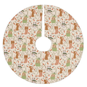 Jupon De Sapin En Polyester Brossé Festif Chat Chien Lumières de Noël Jaune