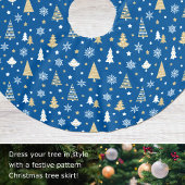 Jupon De Sapin En Polyester Brossé Festif Noël Snowflakes Motif Bleu