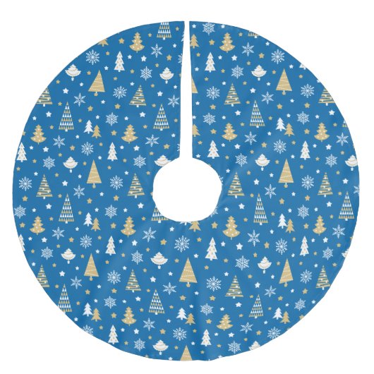 Jupon De Sapin En Polyester Brossé Festif Noël Snowflakes Motif Bleu (Devant)