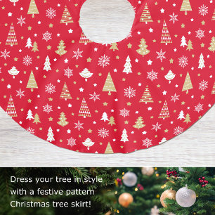 Jupon De Sapin En Polyester Brossé Festif Noël Snowflakes Motif Rouge