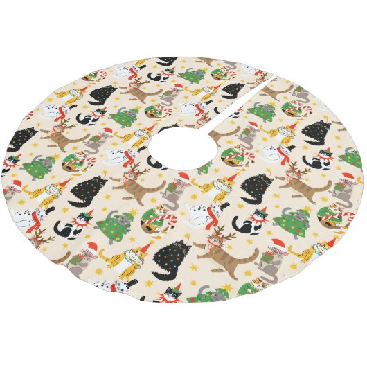 Jupon De Sapin En Polyester Brossé Festive Chats Motif de Noël (Angle)