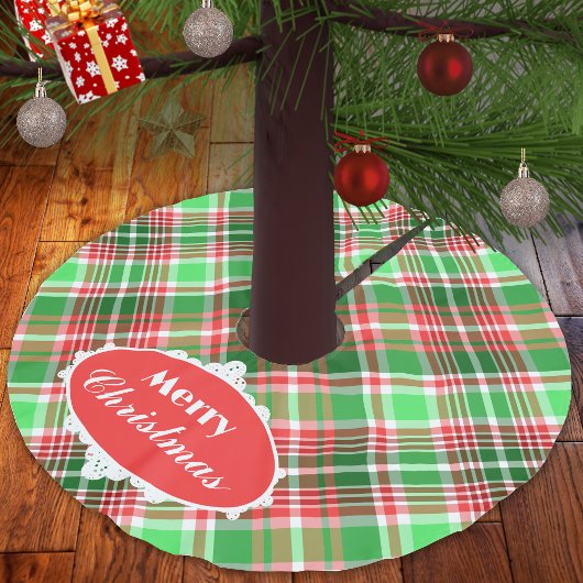 Jupon De Sapin En Polyester Brossé Festive classique rouge vert blanc Noël Plaid