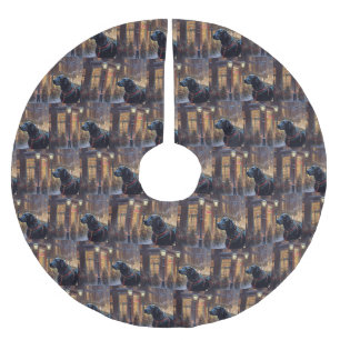 Jupon De Sapin En Polyester Brossé Festive de Noël au Labrador noir