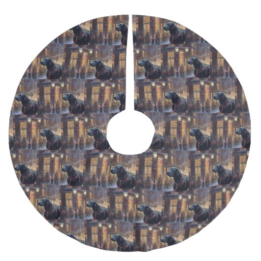 Jupon De Sapin En Polyester Brossé Festive de Noël au Labrador noir (Devant)