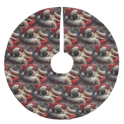 Jupon De Sapin En Polyester Brossé Festive de Noël de chien carlin (Devant)