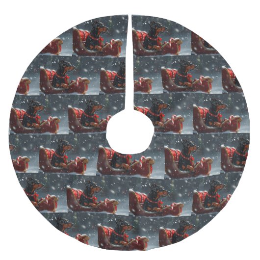 Jupon De Sapin En Polyester Brossé Festive de Noël de chien Doberman (Devant)