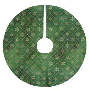 Jupon De Sapin En Polyester Brossé Festive Green et Gold Foil Snowflakes d'hiver