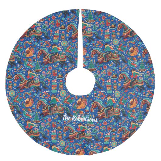 Jupon De Sapin En Polyester Brossé Festive Western Cowgirl Blue Noël (Devant)