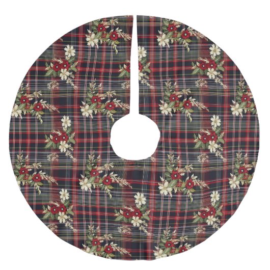 Jupon De Sapin En Polyester Brossé Fête de fleurs de tarte vert rouge Noël (Devant)