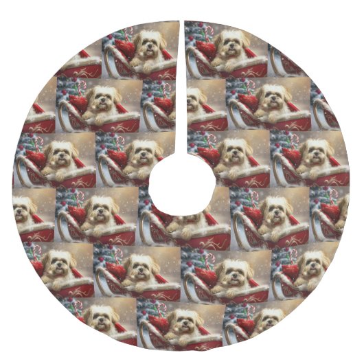 Jupon De Sapin En Polyester Brossé Fête de Noël de Chien Malti Tzu (Devant)