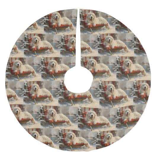 Jupon De Sapin En Polyester Brossé Fête de Noël des Chiens des Pyrénées (Devant)