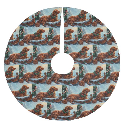 Jupon De Sapin En Polyester Brossé Fête de Noël du chien roux irlandais (Devant)