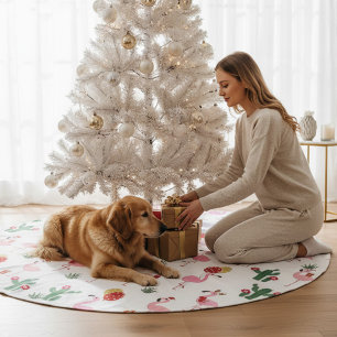 Jupon De Sapin En Polyester Brossé Fête du Flamant rose de Noël   Vacances