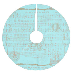 Jupon De Sapin En Polyester Brossé Feuille musicale nautique turquoise vintage