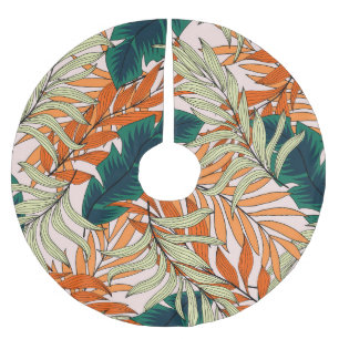 Jupon De Sapin En Polyester Brossé Feuille vert tropical beige, motif sans soudure.