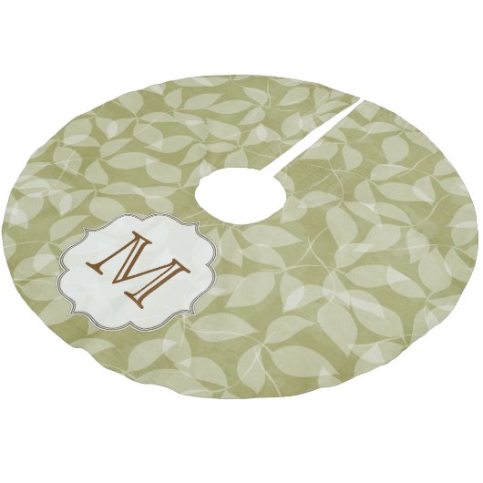Jupon De Sapin En Polyester Brossé Feuille verte Foli floral Monogramme Arbre initial (Angle)
