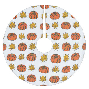 Jupon De Sapin En Polyester Brossé Feuilles d'automne : Motif Citrouille à main