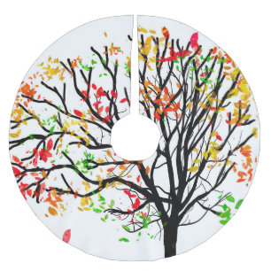 Jupon De Sapin En Polyester Brossé Feuilles d'automne sur silhouette