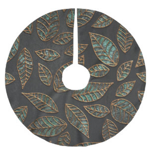 Jupon De Sapin En Polyester Brossé Feuilles de cuivre : texture grunge noire.
