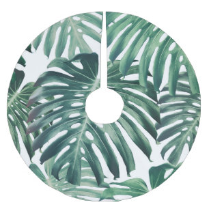 Jupon De Sapin En Polyester Brossé Feuilles de la jungle tropicale Arrière - plan flo