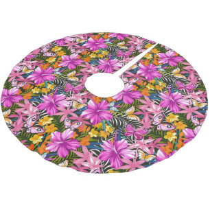 Jupon De Sapin En Polyester Brossé feuilles et fleurs tropicaux