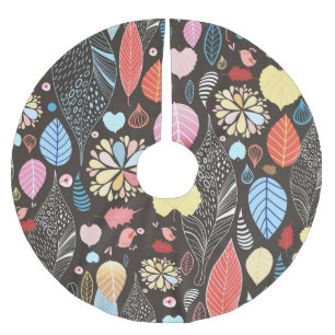 Jupon De Sapin En Polyester Brossé Feuilles et oiseaux d'automne.