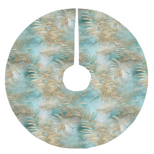 Jupon De Sapin En Polyester Brossé Feuilles tropicales blanches Aqua or