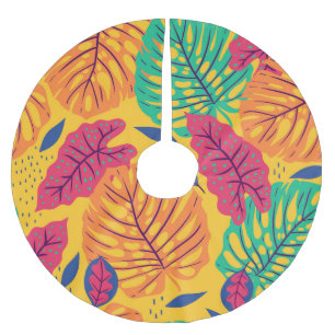 Jupon De Sapin En Polyester Brossé Feuilles tropicaux : arrière - plan jaune vintage