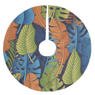Jupon De Sapin En Polyester Brossé Feuilles tropicaux, motif sans couture fleurie.