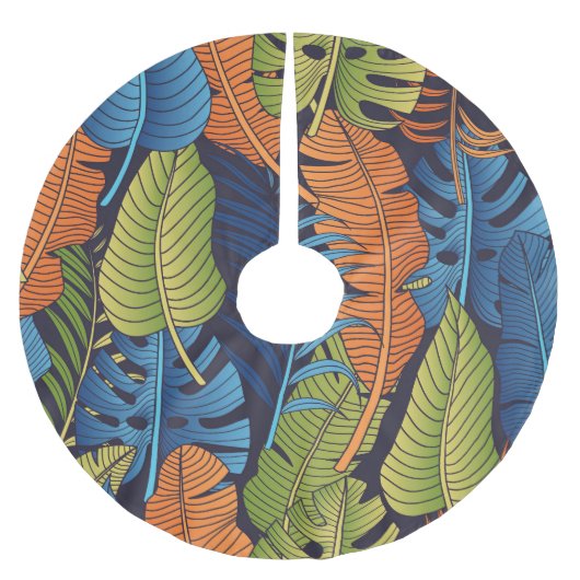Jupon De Sapin En Polyester Brossé Feuilles tropicaux, motif sans couture fleurie. (Devant)