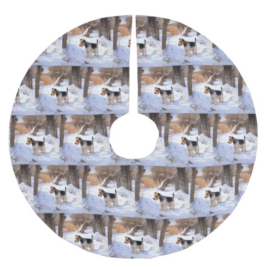 Jupon De Sapin En Polyester Brossé Fil Fox Terrier Laisser neiger Noël (Devant)