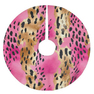 Jupon De Sapin En Polyester Brossé Fille Pink Gold Glam Léopard Noël