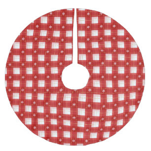 Jupon De Sapin En Polyester Brossé Flacon de neige blanc rouge de Noël en vichy plaid