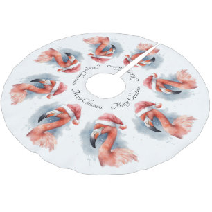 Jupon De Sapin En Polyester Brossé Flamant rose de neige de Santa, personnalisé