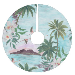 Jupon De Sapin En Polyester Brossé Flamant rose Hawaiian Motif aquarelle