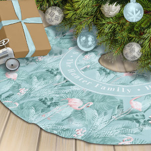 Jupon De Sapin En Polyester Brossé Flamant rose Orchidée Tropical Motif Turquoise ID8