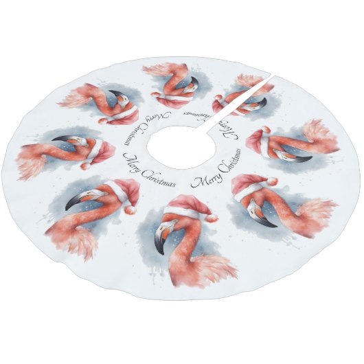 Jupon De Sapin En Polyester Brossé Flamant rose père Noël Snowbird, personnalisé (Angle)
