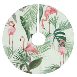 Jupon De Sapin En Polyester Brossé Flamant rose rose Fleurs exotiques Motif