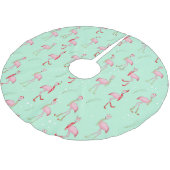 Jupon De Sapin En Polyester Brossé Flamant rose rose pâle de Noël (Angle)