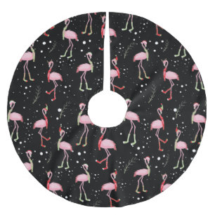 Jupon De Sapin En Polyester Brossé Flamant rose rose pâle de Noël
