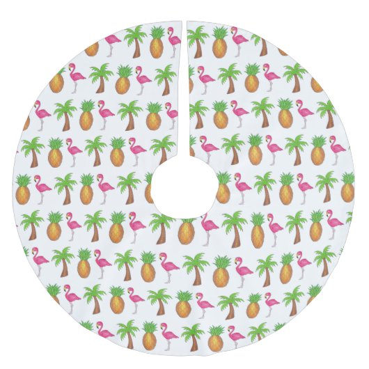 Jupon De Sapin En Polyester Brossé Flamant rose rose Tropical Island Palm Tree Ananas (Devant)