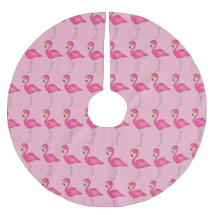 Jupon De Sapin En Polyester Brossé Flamant rose rose Tropical Paradise Island Bird
